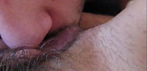  Big clit licking and sucking until she cums hard hairy girlfriend huge orgasm in close up